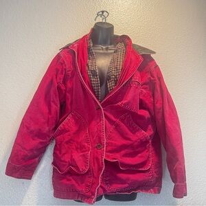 Vintage LL Bean Red Jacket Womens Size S Green  Corduroy Collar & Wrists